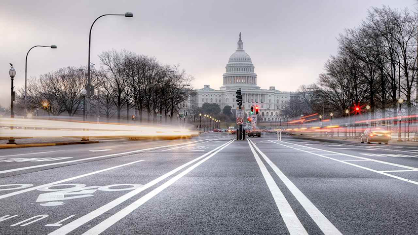 Time-lapsed photo in front of the U.S. Capitol Building