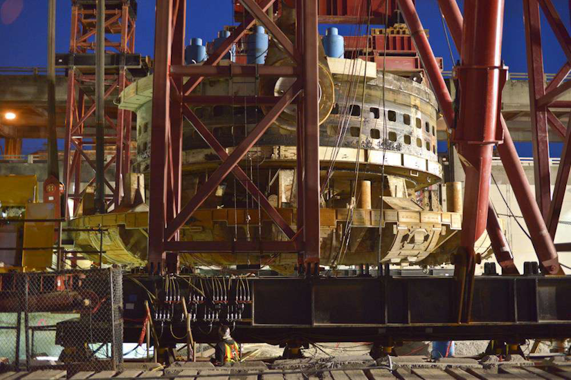 Big Bertha's cutterhead lifted for repairs