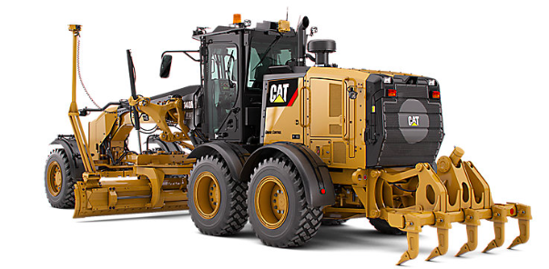 Yellow and black Cat construction machine used to level ground