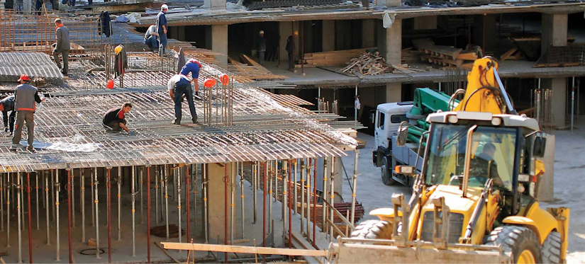 Construction workers on a commercial worksite