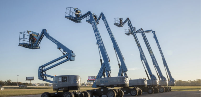 Genie-branded aerial lifts in a row