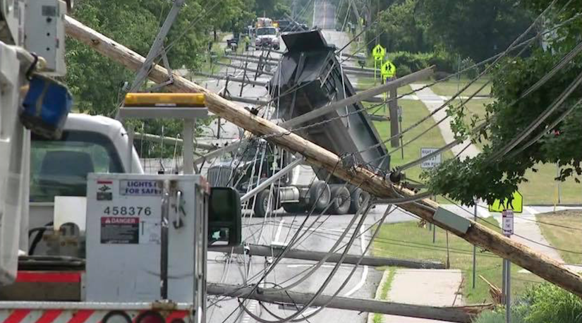Accident involving dump truck takes down power lines