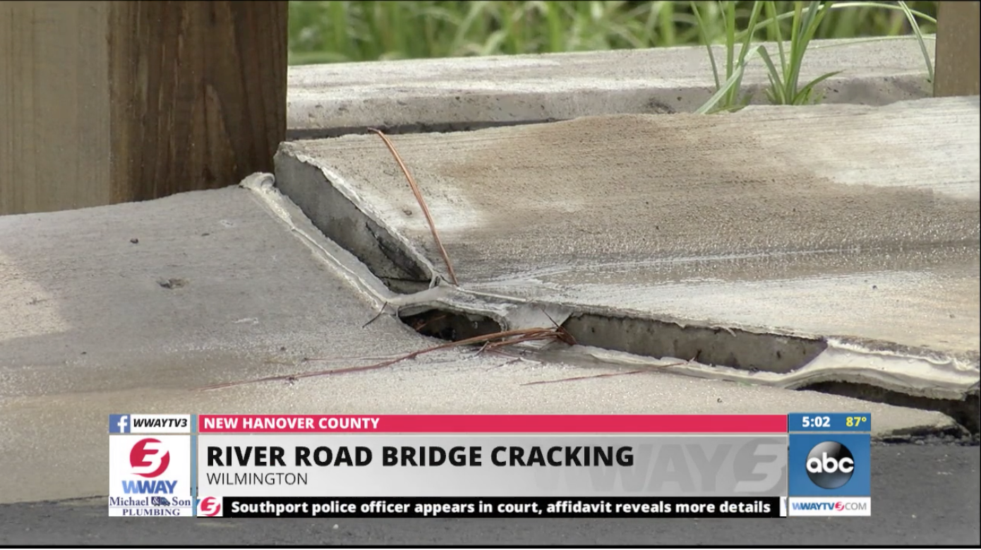View of the River Road Bridge cracking