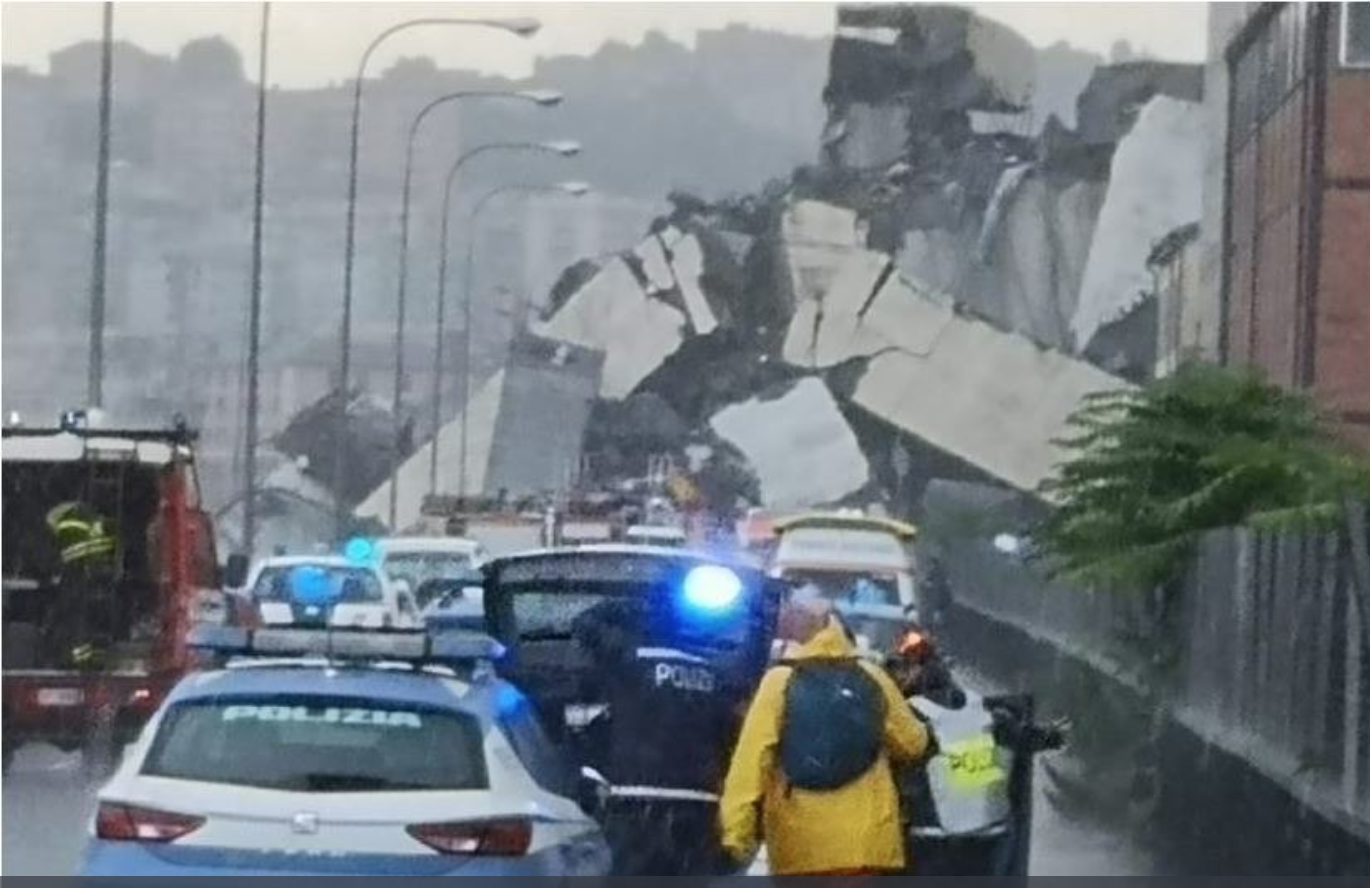 Street view of Ponte Morandi after collapsing