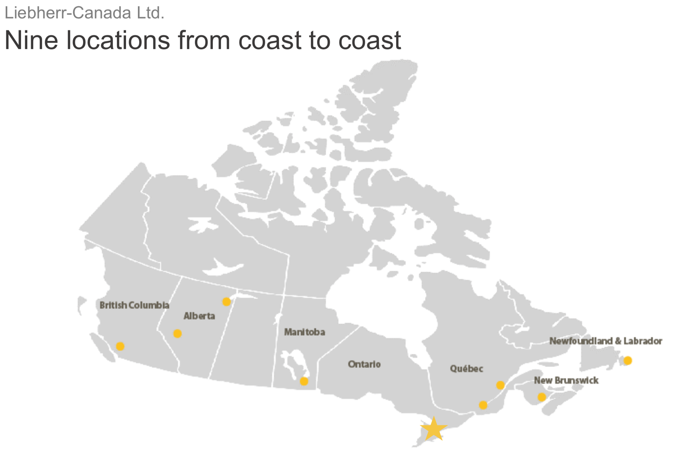 Liebherr-Canada Ltd. Canadian locations map