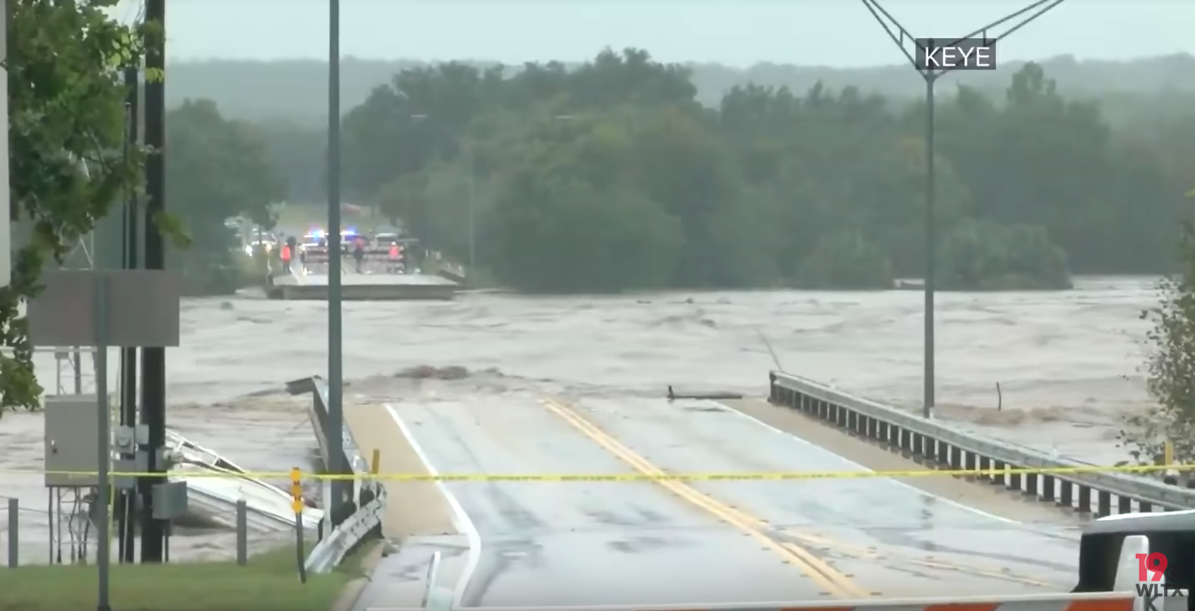 Flooded RM 2900 bridge in Kingsland, Texas