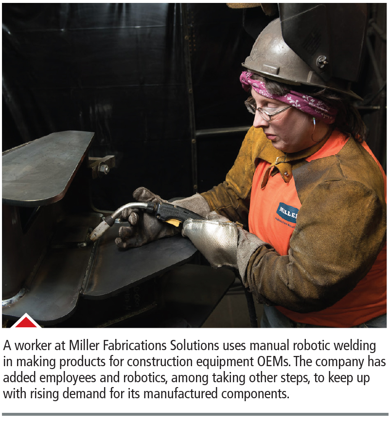 Miller Fabrications Solutions employee using manual robotic welding