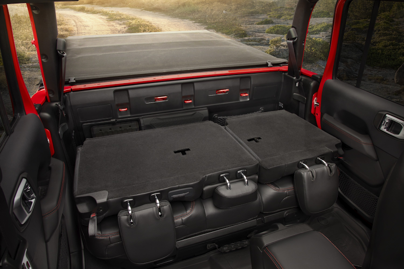 Backseats folded down in the 2020 Jeep Gladiator