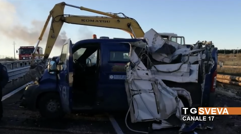 van ripped open by excavators