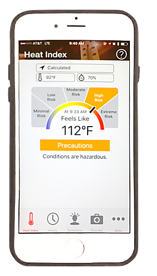 OSHA-NIOSH Heat Safety Tool app showing heat index