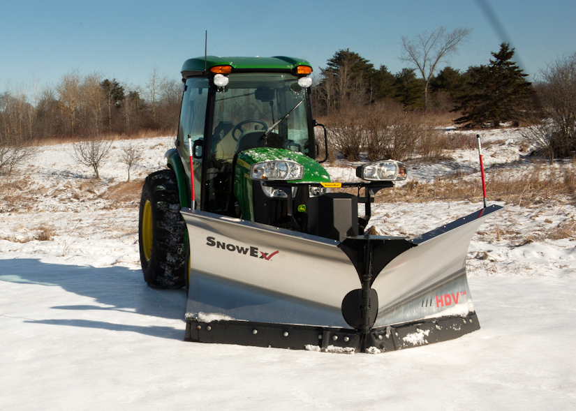 SnowEx Automatixx attachment kit with snowplow on tractor