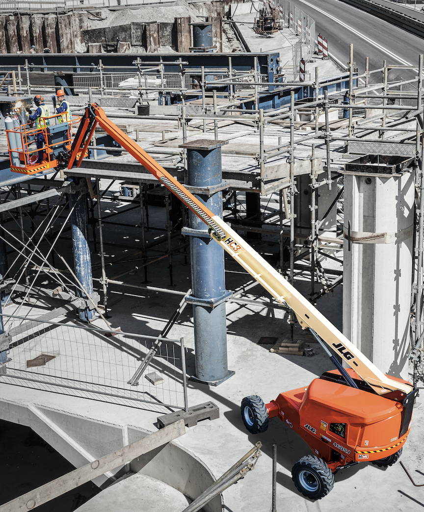 JLG HC3 460SJ hi-capacity telescopic boom lift on job site